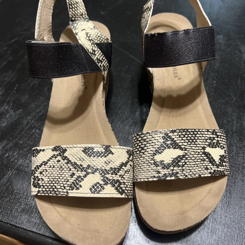 Pierre Dumas Black and Tan Sandals with Snakeskin Print
